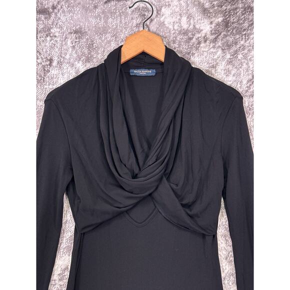 Piazza Sempione Dress US Small Womens Black Drape Neck Long Sleeve Keyhole - Picture 2 of 7